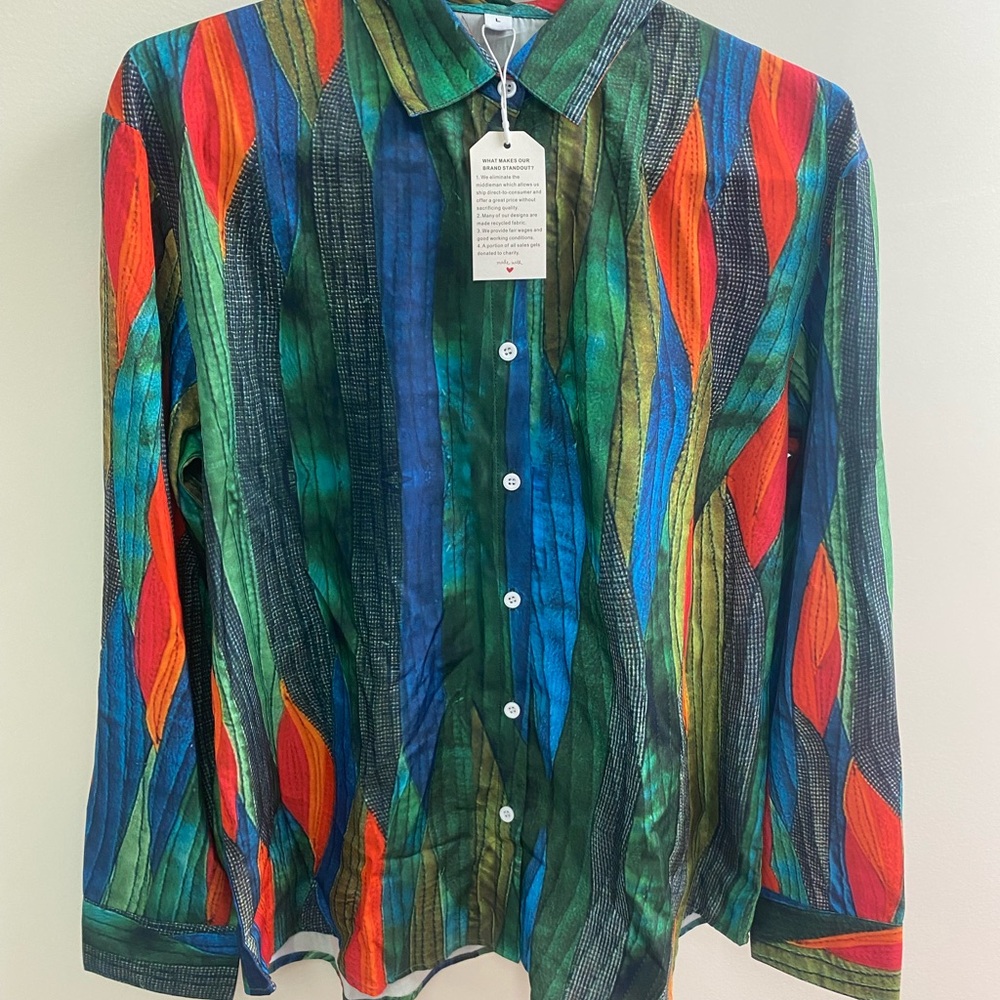 NWT Vibrant Multicolor Abstract Button-Up color long sleeve Shirt